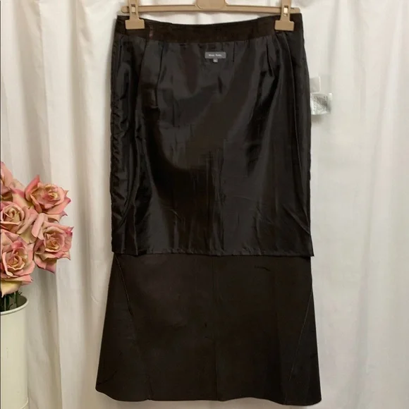 Chocolate Brown Suede Leather Maxi Skirt Vintage Quiet Luxury Euro Designer - Picture 9 of 12